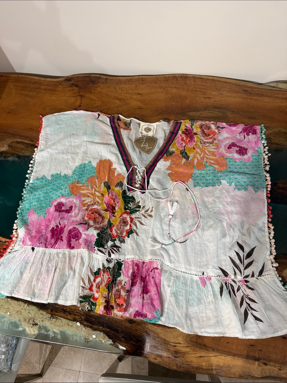 Z&L Brand Floral V-Neck Swim Coverup Tunic - Pink Floral Multi